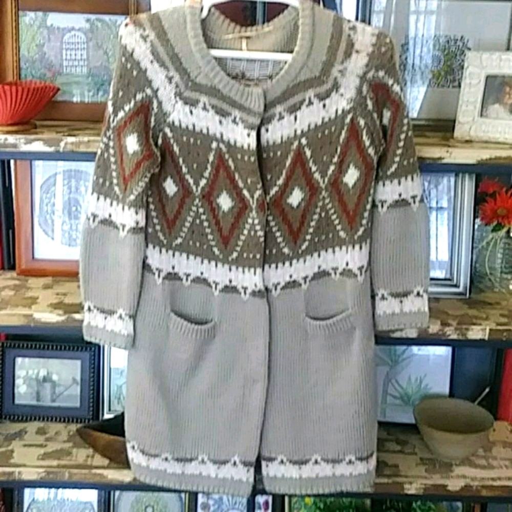 FREE PEOPLE Fair Isle Cardigan Coat Sz Large